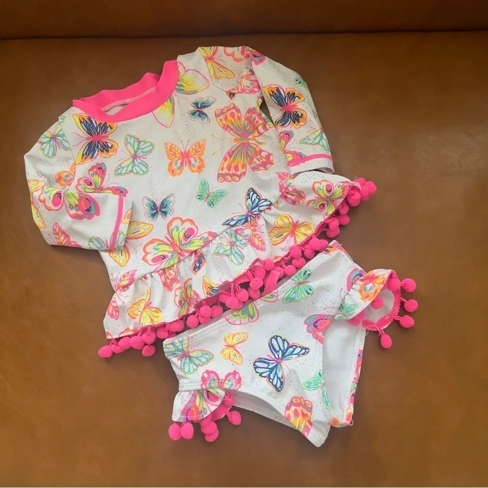 Betsey Johnson Baby Toddler Girl 12M 2 Pc Rash Guard Tankini Swimsuit Butterfly